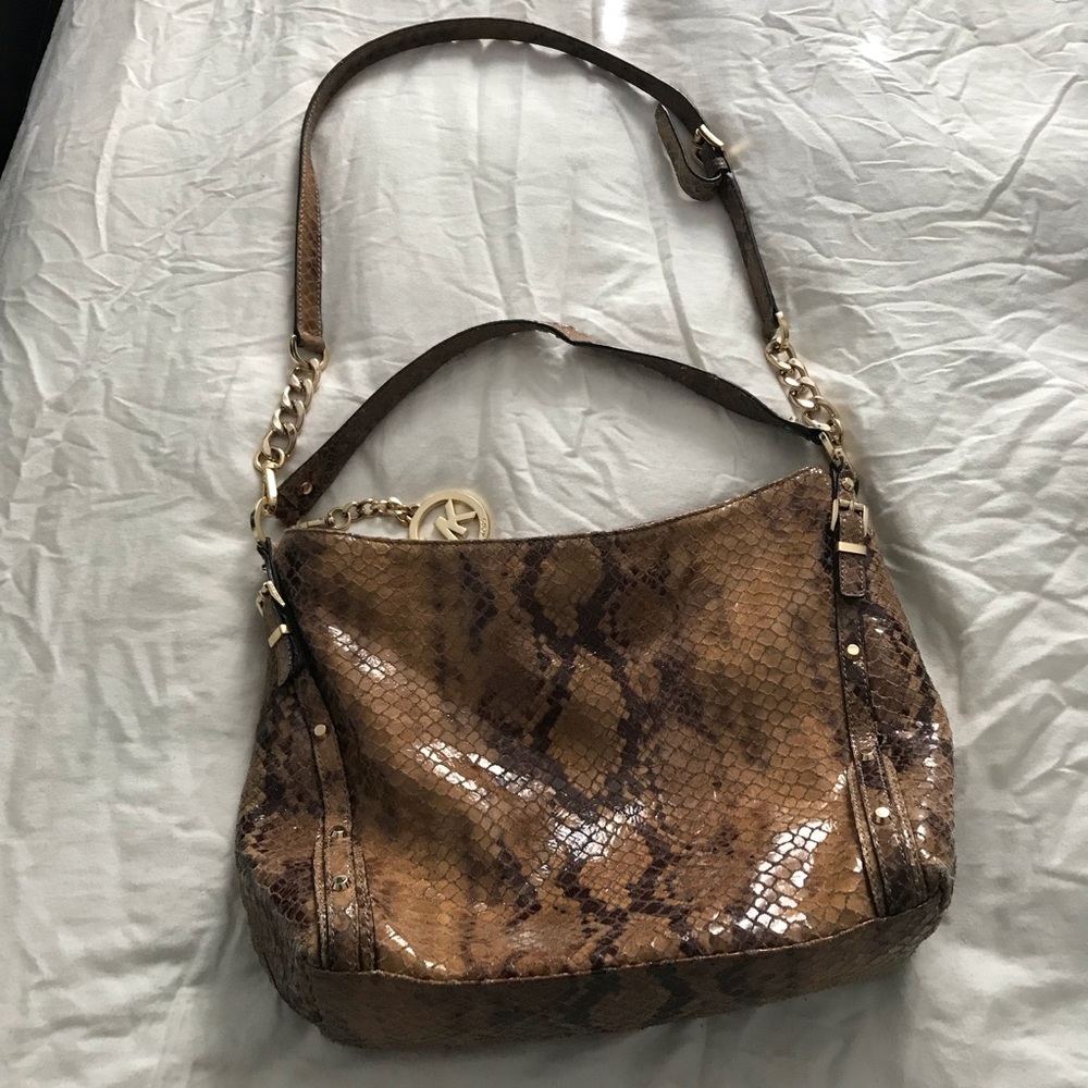 Michael Kors snakeskin hobo bag brown